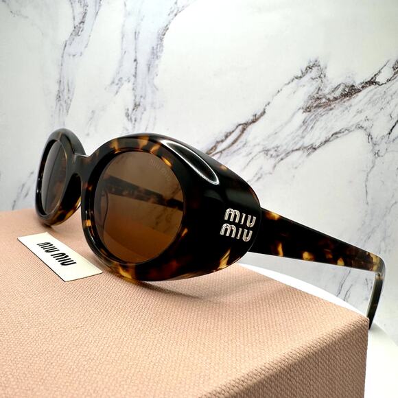 New MIU MIU Sunglasses Brown Tortoise Oval Womens Reverie main image 7